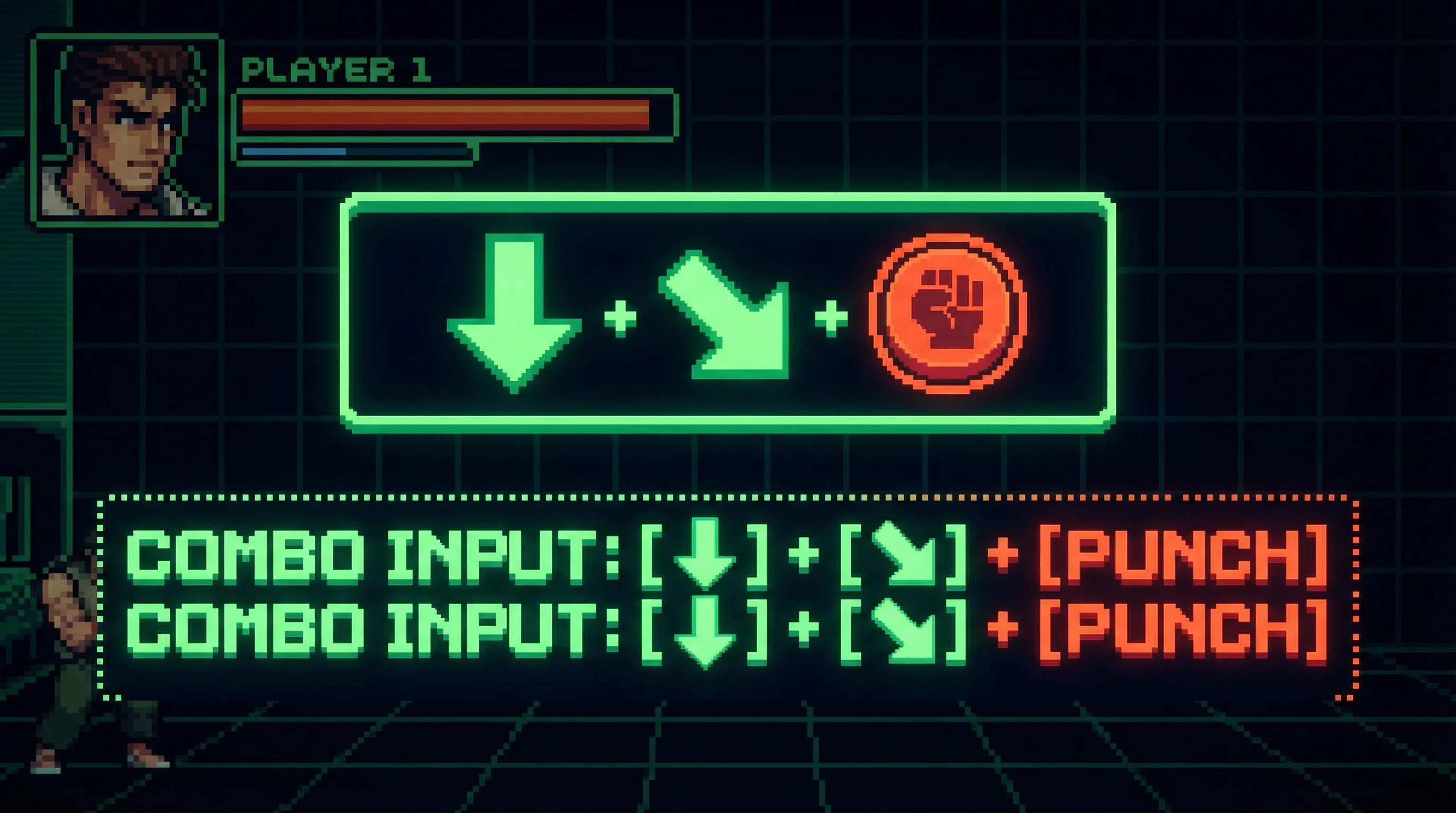 连招训练室中的 pg赏金女王 指令输入界面