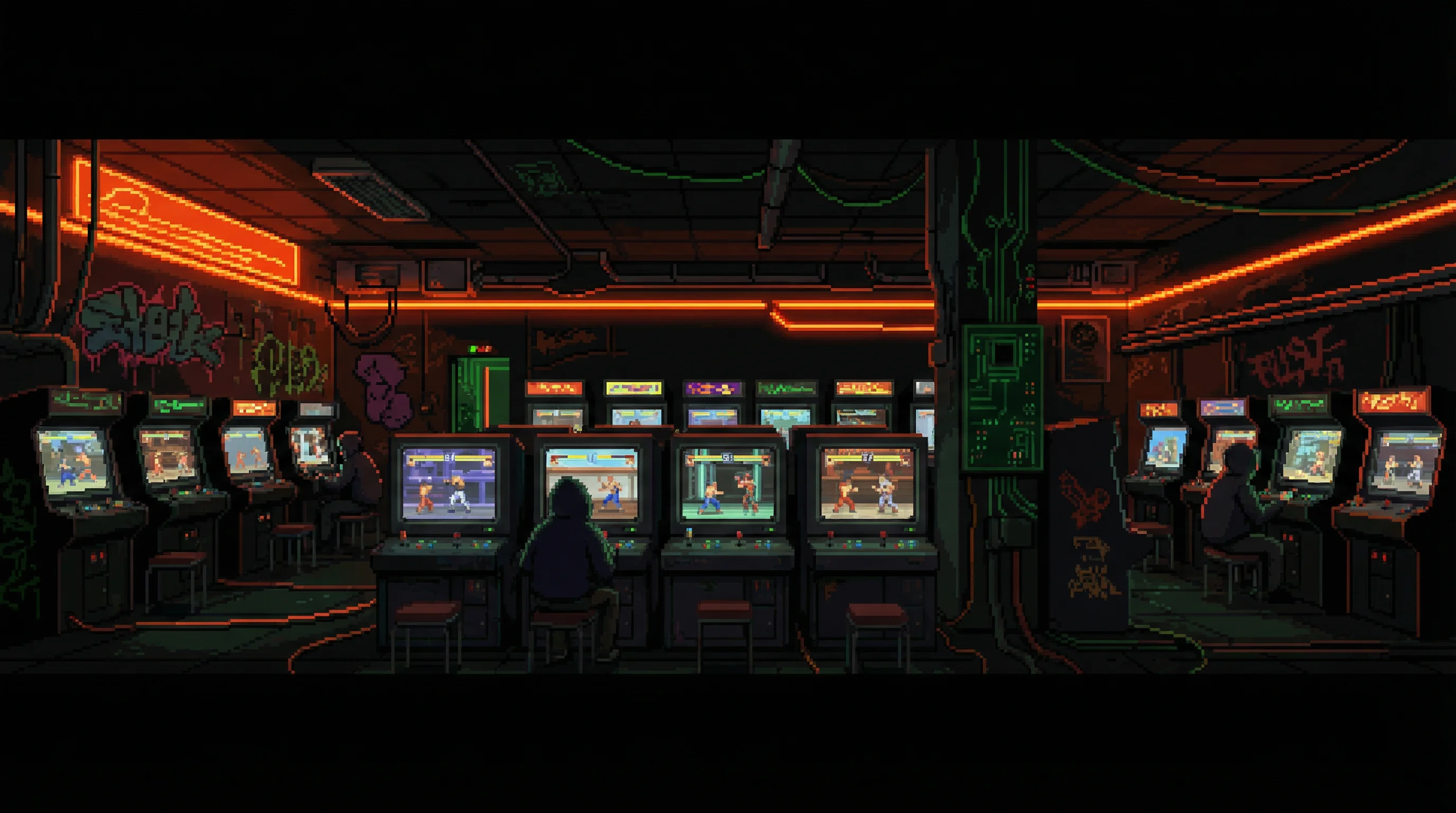 像素艺术作品：赛博街机场景 - pg赏金女王 社区创作